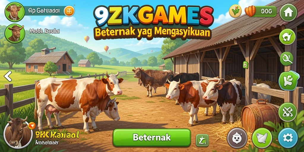 Antarmuka interaktif game Beternak yang menyenangkan.