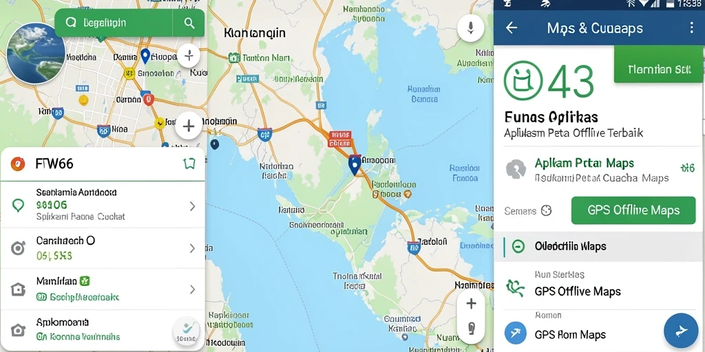 Screenshot antarmuka pengguna FW66 yang menampilkan fungsi GPS Offline Maps.