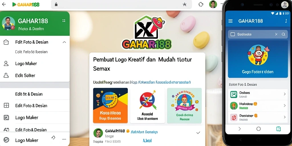 Tampilan antarmuka GAHAR188 untuk membuat logo dengan berbagai alat desain.