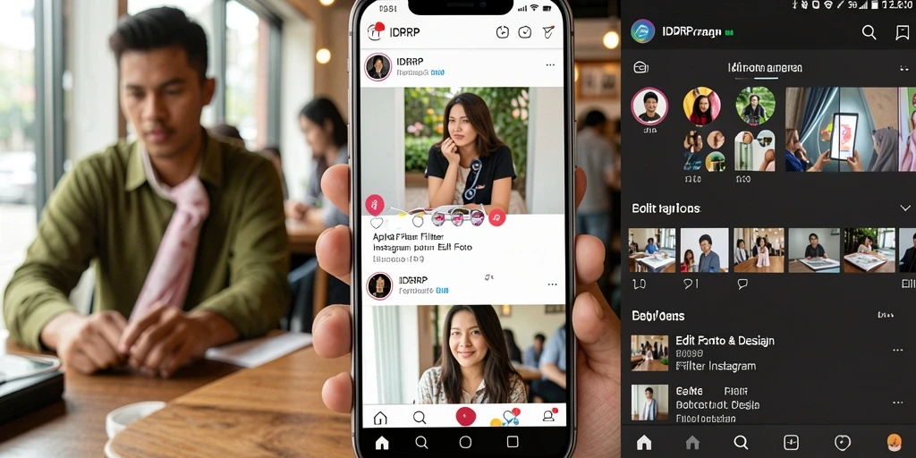 Tampilan antarmuka aplikasi IDRRP dengan beberapa pilihan filter Instagram.