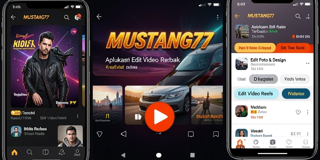 Tampilan antarmuka aplikasi MUSTANG77 untuk Edit Video Reels yang modern dan intuitif.